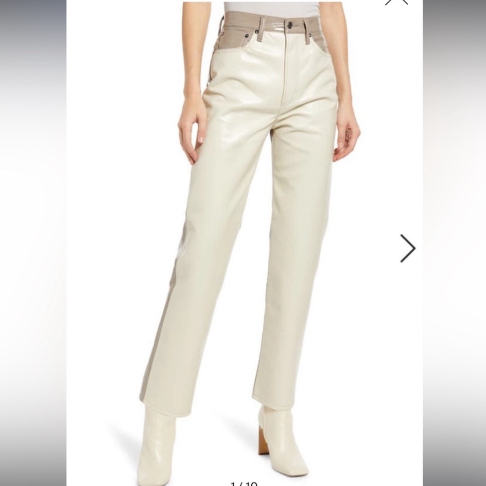 Agolde Paneled 90s Pinched Waist Powder Quail Leather colorblock Pants Size 24